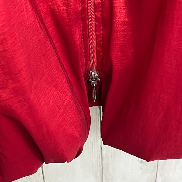 Frank Lyman Red Shiny Bubble Hem Belted Ruffle Sexy Zip Up Cocktail Party Dress - Picture 8 of 13